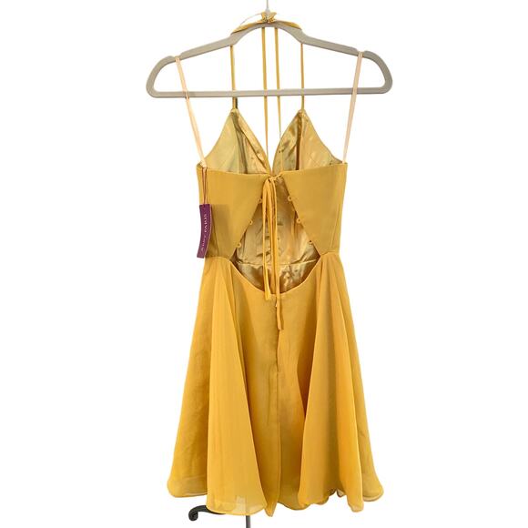 NWT Abby Paris #984911, Short A-Line Dress, Yellow, Lace Up Back, Size 0 - Picture 5 of 6